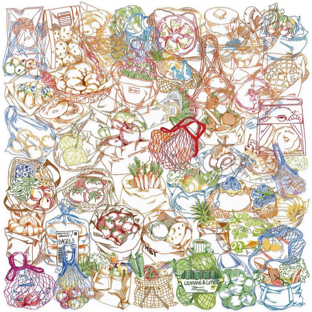 50Pcs Color Line Drawing Food  - Food Snacks Drawing recension och pris